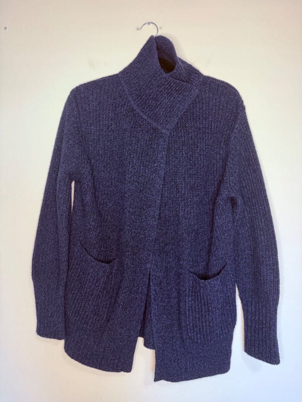 White + Warren Funnel Neck Shawl Collar Knit Cardigan Sweater Blue XS Womens
